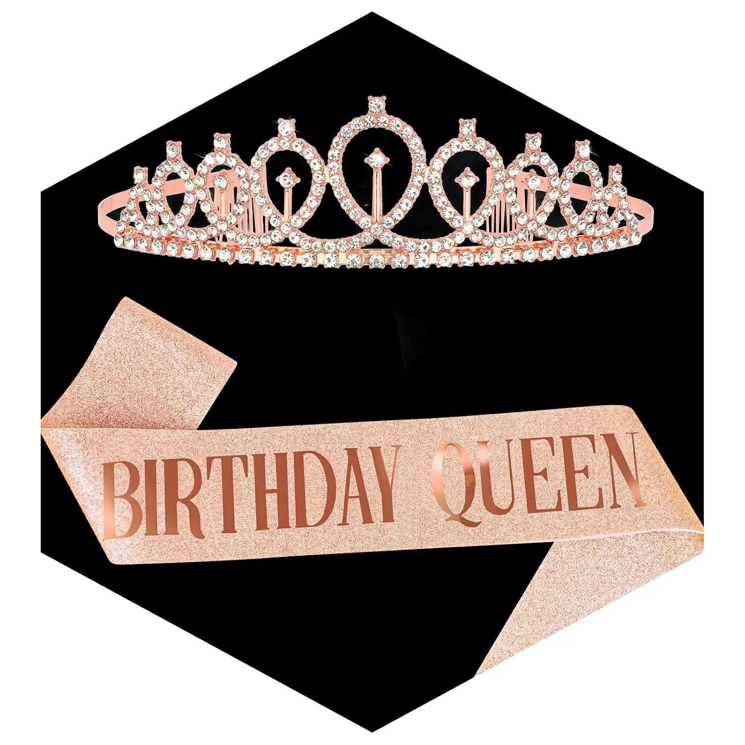 Rose  Birthday  Sash and Crown Rhinestone Headband Hair Accessories Shiny Tiaras with Sash Glitter Tiara Set Birthday Party Decorations Party Favors Photo Props Gifts for Women