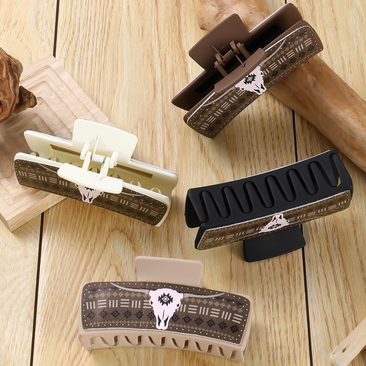 Multicolor Bull Head Square Hair Clip Style Leather PU Simple Versatile European and American Shark Clip High Ponytail Claw Clip