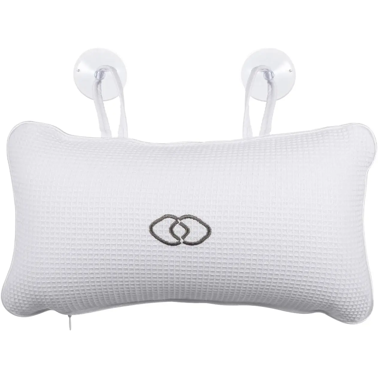 Huafuge Modern Bathtub Cushion - PVC Air Bags, Anti-Slip Suction Cups, Breathable Waffle Texture PVC & Fabric Mesh Cover, Supportive Design, White, 13.58x7.87in, Ideal for Bathroom Relaxation