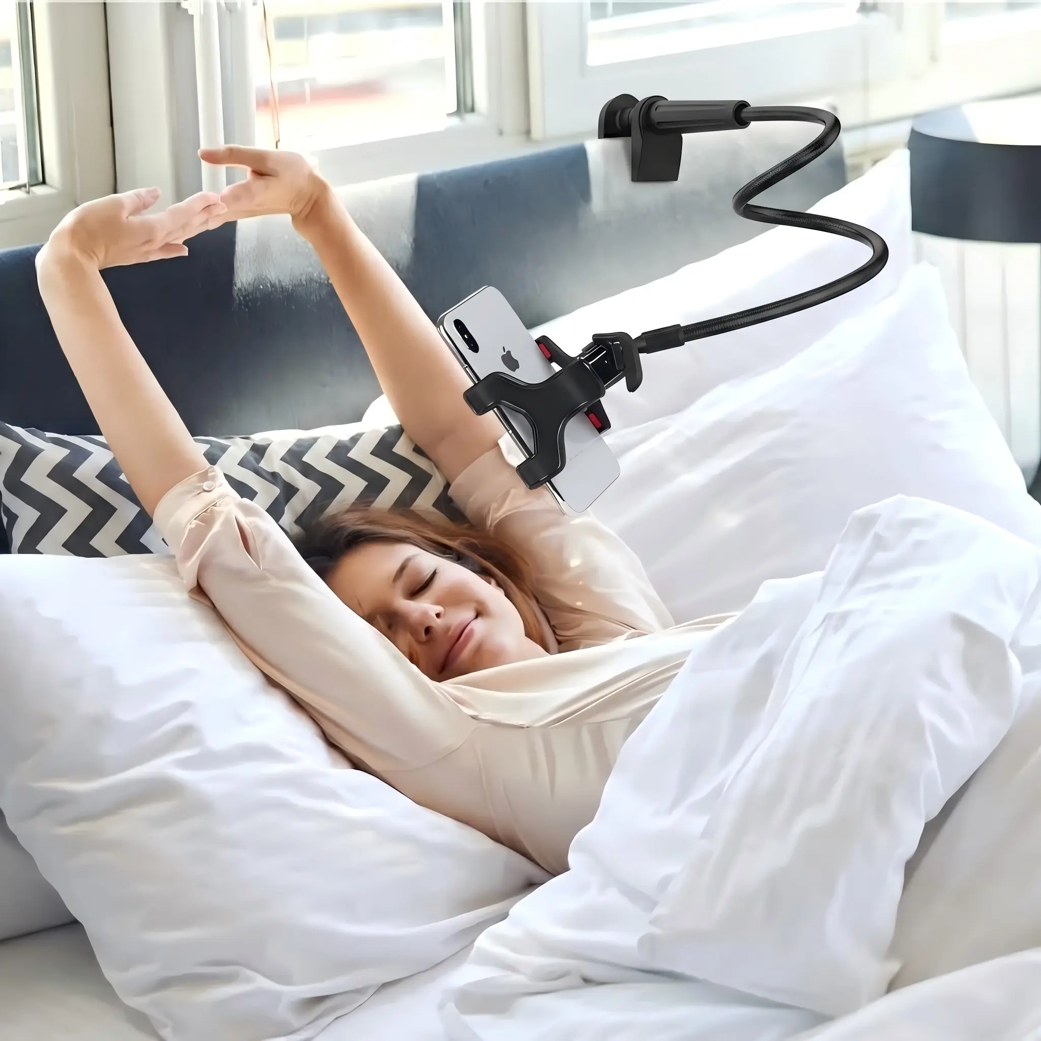 Phone Holder for Bed - Cell Phone Mount Clamp Clip, Flexible Long Arm, SOITPOP Overhead Mount for Desk Headboard Bedside, Gifts for iPhone Air 18 Pro Max, 17 16 15 14 Pro Max and 4-7" Phone