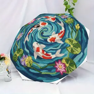 Koi Fish Water Lily Folding Umbrella, Handheld Automatic Design, Portable Outdoor Accessory, Perfect Gift for Christmas and Birthday