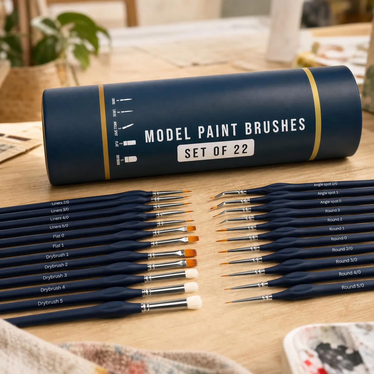 22pc Miniature Paint Brush Set with Case, Model Paint Brushes & Dry Brush for Acrylic Paint, Paint by Numbers & Miniatures
