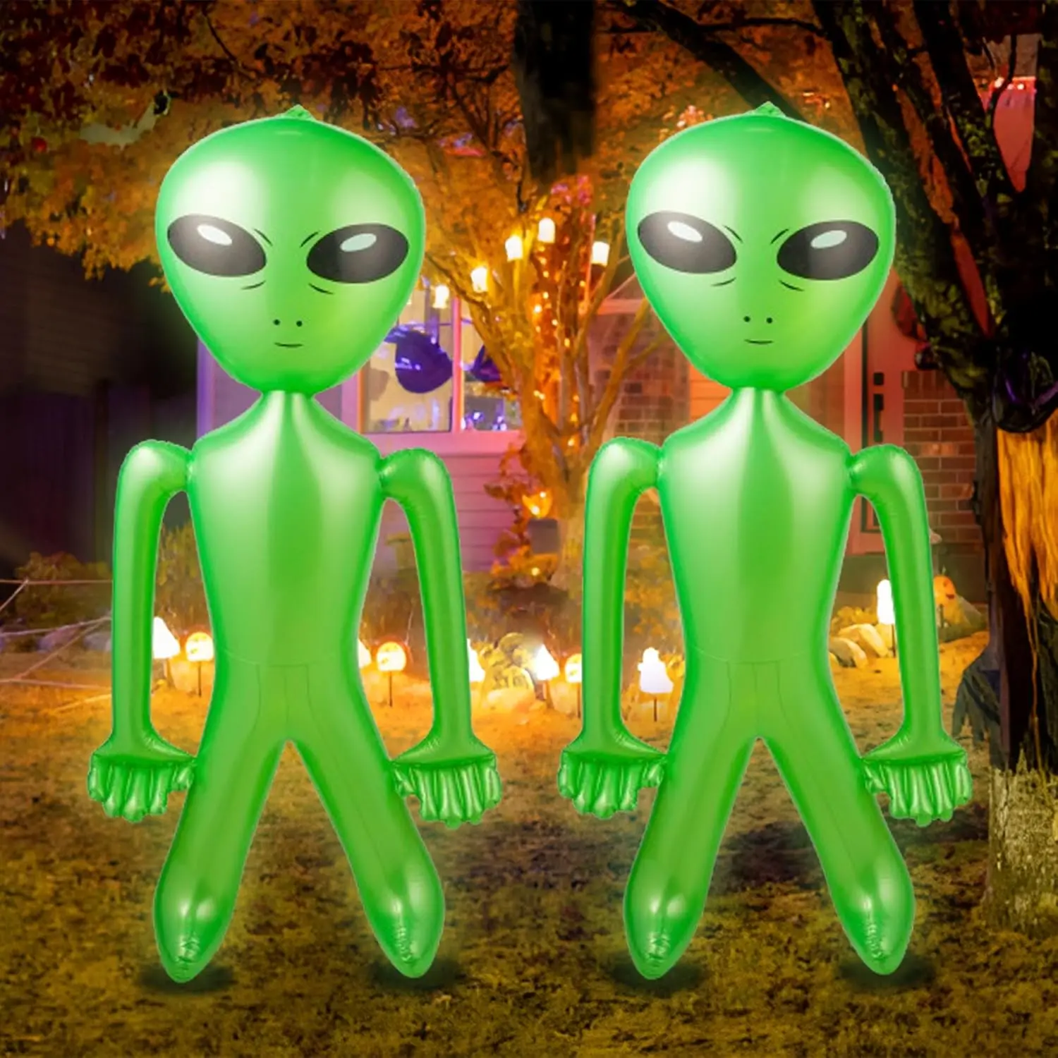 60 Inch (5 Feet) Giant Alien Inflatable Pack of 2 Jumbo Green Alien for Game Prize Halloween Theme Party Decorations Favors Photo Decorations
