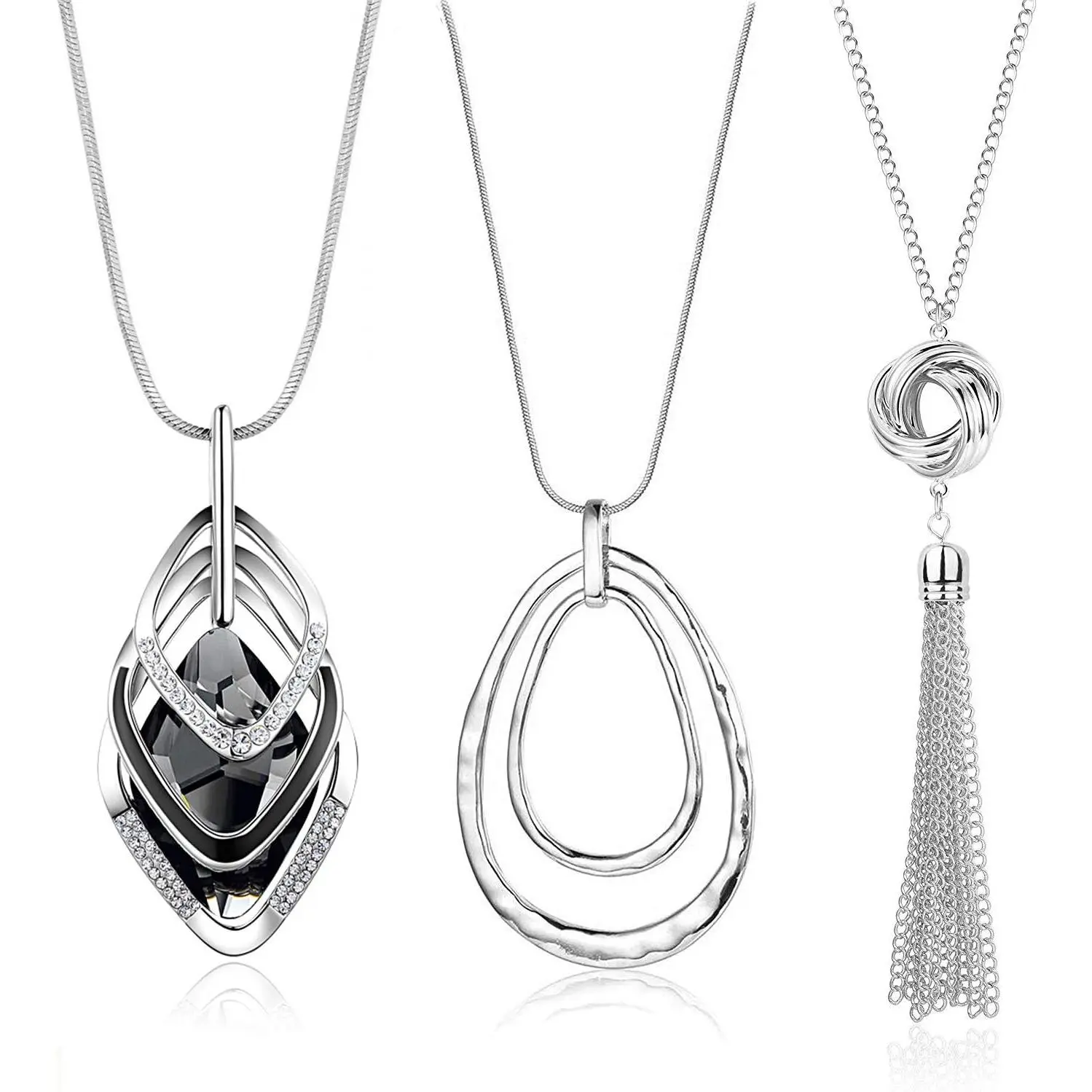3 count Long Pendant Necklaces for Women Disk Circle Pendant Triple Stack Pendant Necklace Tassel Sweater Necklace Statement Necklace Y Necklaces Set