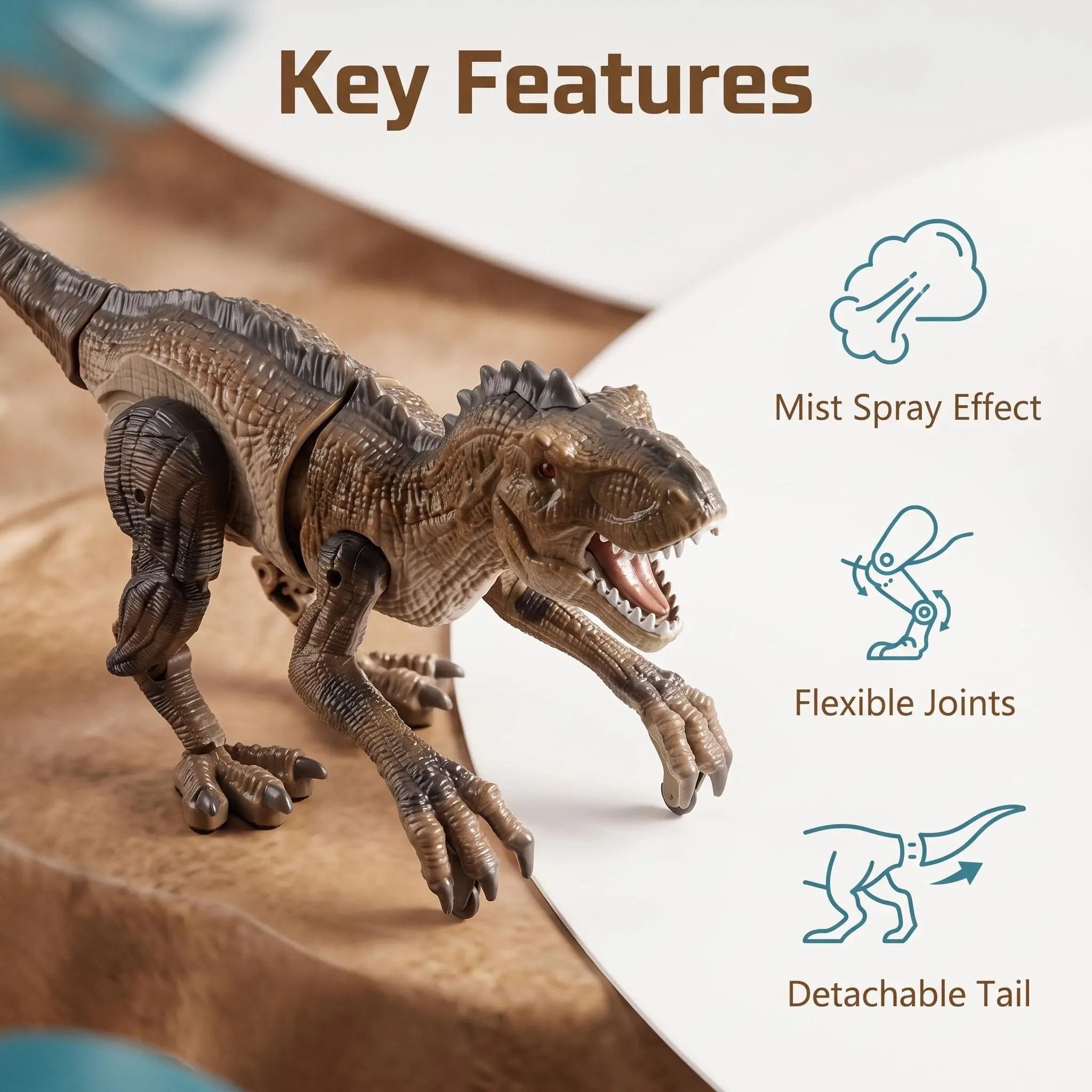 Remote Control Spray Dinosaur Toy, Realistic Fire Fog Lights, Roaring Walking Tyrannosaurus, Flexible Joints, Detachable Tail, Gift for Boys