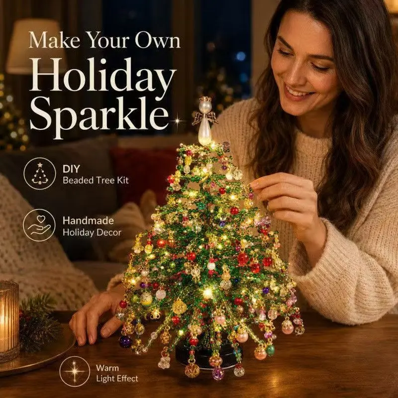 DIY Beaded Mini Tabletop Christmas Tree Kit, Handmade Seasonal Desktop Ornament, Holiday Fall Halloween Winter Faith Style Craft Decor with Angel Topper