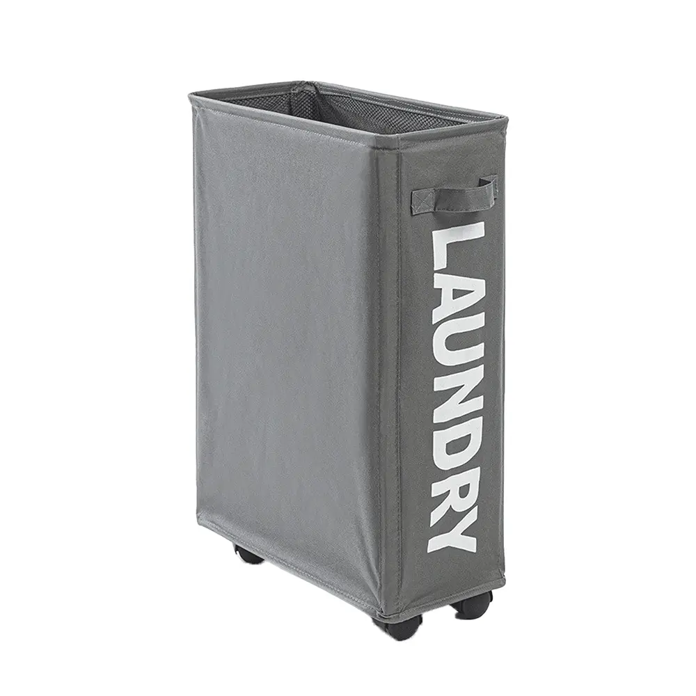 45L Foldable Laundry Basket with Wheels, Portable Narrow Storage Bin for Small Rooms, Bathroom Dirty Clothes Organizer, Gym Yoga Mat Holder, Laundry Hamper