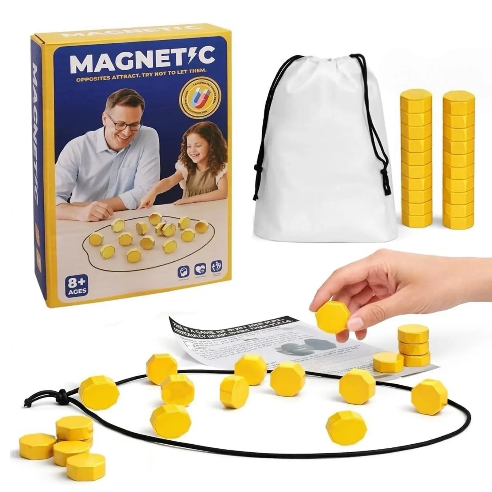 Upgrade Magnetic Chess Set with 20 Magnetic Pieces and Adjustable Strings, Perfect for Family Gatherings and Camping, Fun Strategy Game for All Ages