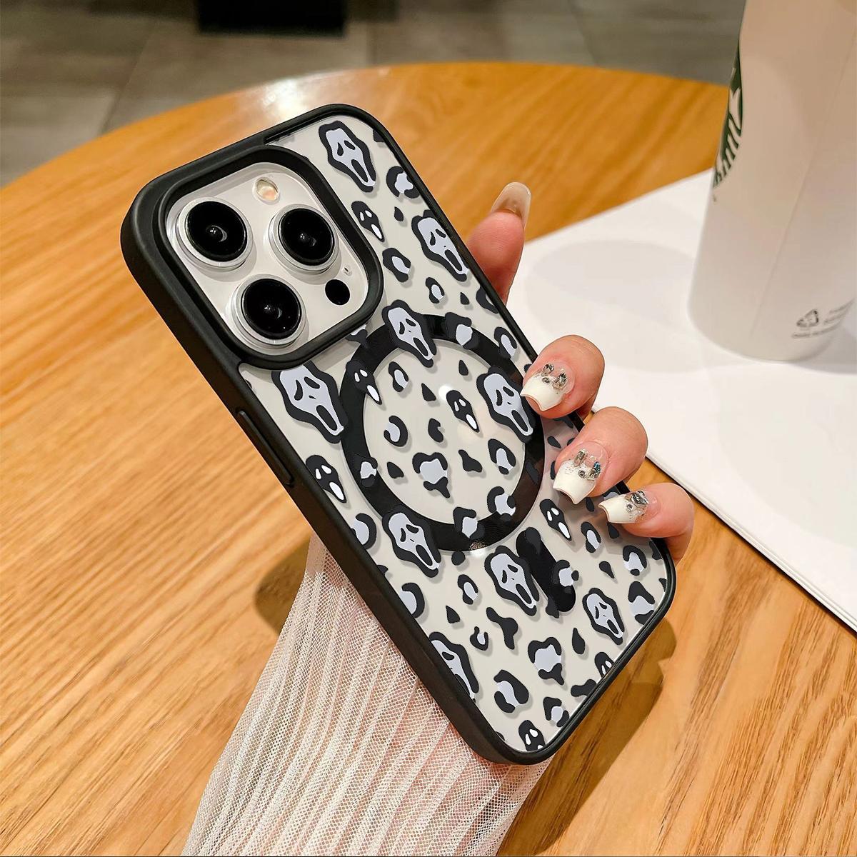 Scream Mask Clear Magnetic Phone Case , Support MagSafe Silicone Bumper Protective Cover For iPhone X 11 12 13 14 15 16 17 Pro Max Plus Air Girl Spooky Faces And Wild Patterns