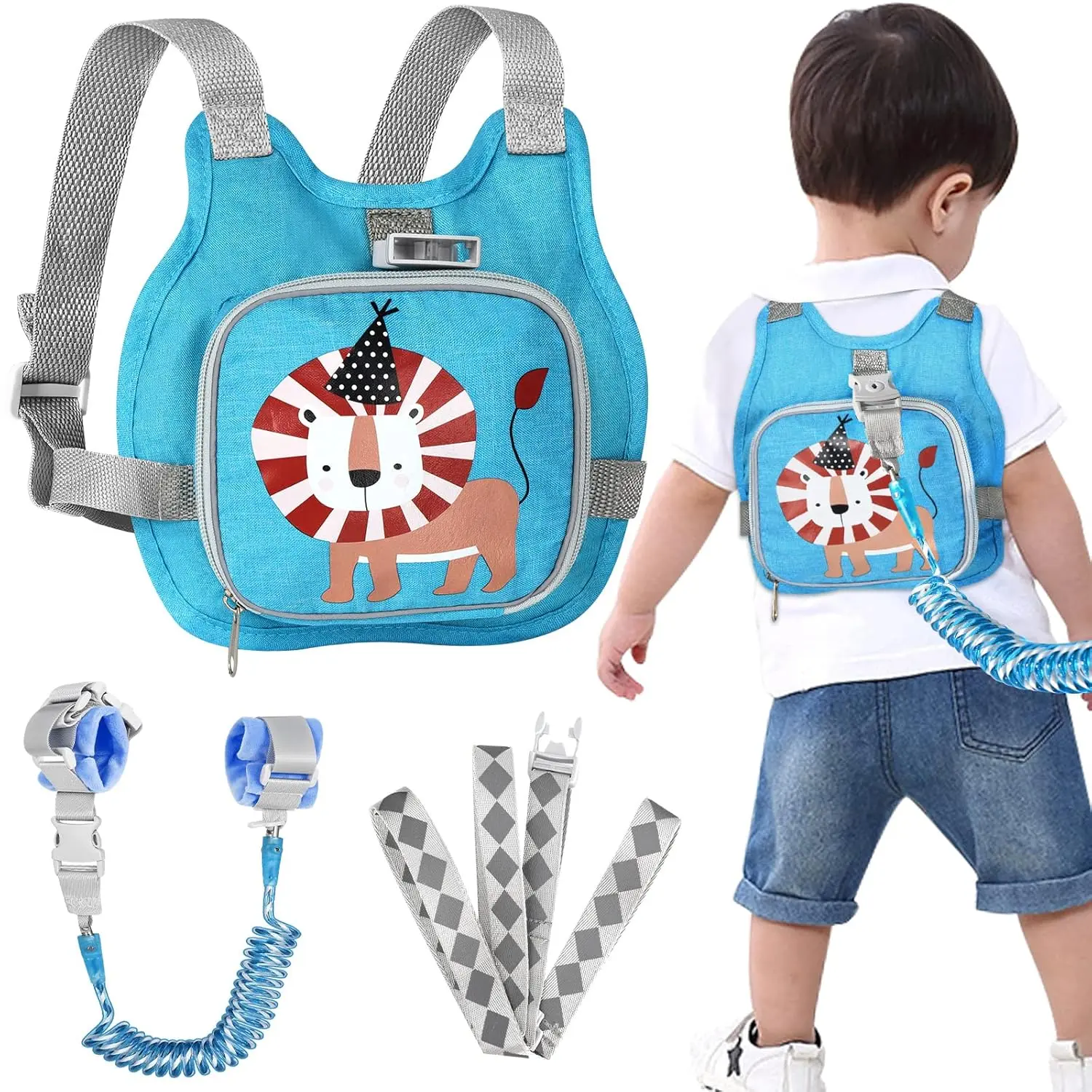 Toddler Harness Leash+ Anti Lost Wrist Link, Adorable Lion Baby Harness with Leash, Collapsible Child Anti Lost Leash Cute Kid Harness Belt Strap - Keep Kids & Babies Close While Walking New model, Baby Pink/Deer, Pink/Breathable Deer, Fabric, Animal Prin