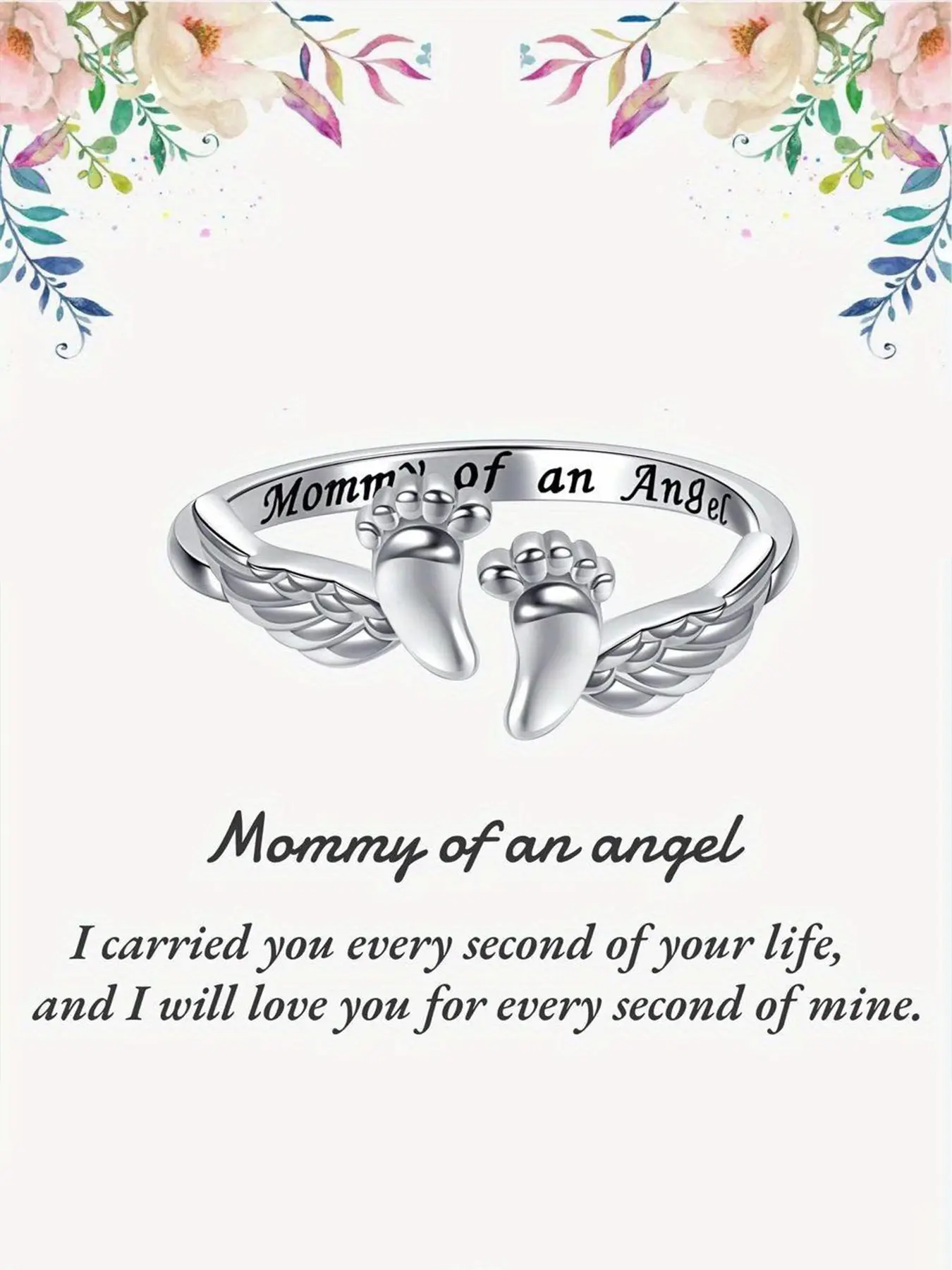 Creative Mom Angel Ring, Fashion Baby Footprint Angel Wings Ring, Statement Rings, Perfect Daily Wear Accessory, Ideal Holiday Gift, Jewelry Rings, Beautiful Rings