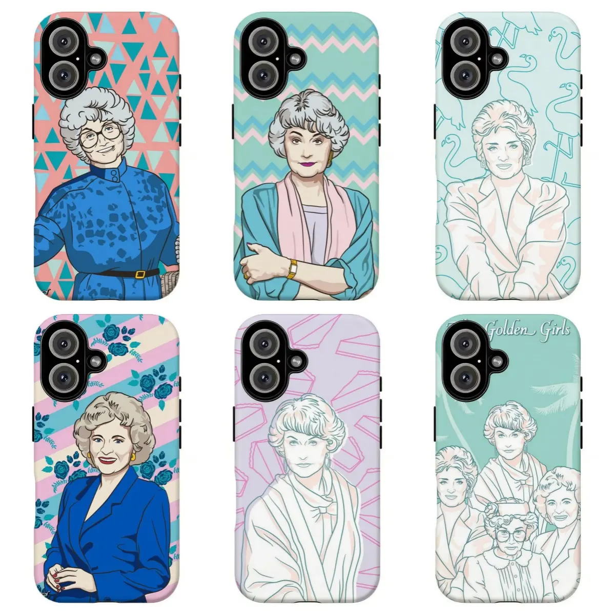 FL-The Golden G1rls Phone Case, Retro Cartoon Character Geometric Floral Flamingo Print Hard Protective Cover for Classic Sitcom Fans For iPhone 11 12 13 14 15 16 17 Air Pro Max for Samsung S26 S25 S24 S23 S22 S21 Case,Gift for her/him