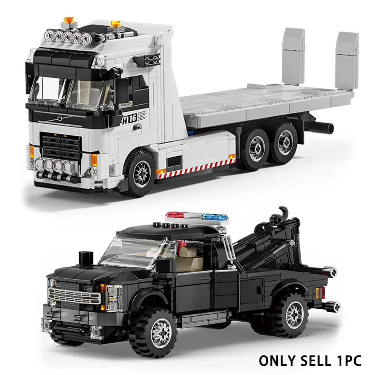 Classic Car Building Blocks Model, Building Block Sets, Heavy Truck Trailer Assembly Set, Compatible with 8-stud wide race car, Ideal for Car Enthusiasts, Made of Abs Material