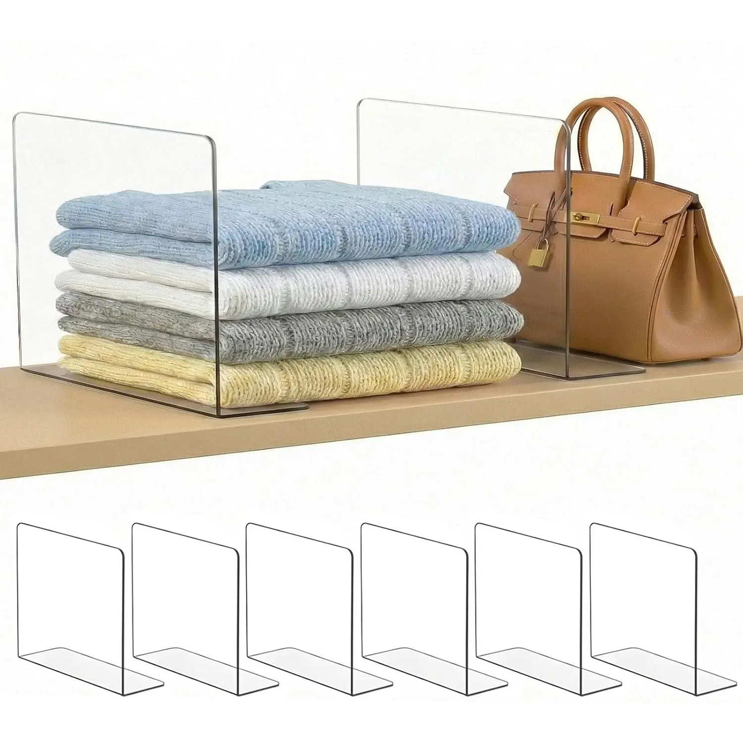 Shelf Dividers for Closet Organization: 10" Tall x 16" Deep, Deeper Adhesive Separators Features  Material and Provides Storage for Clothes and Sweater in Bedroom Cabinets(6-Pack)
