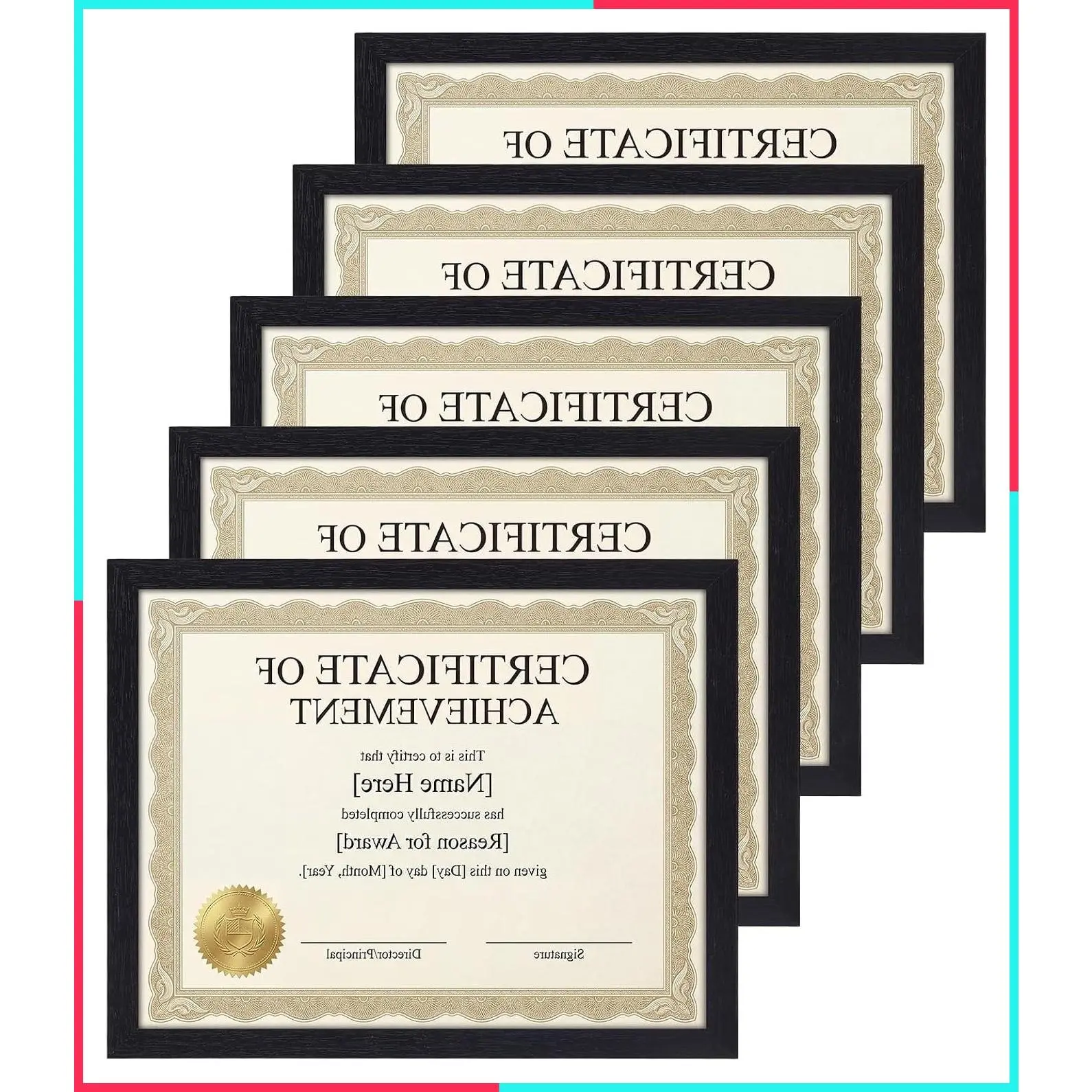 8.5 x 11 Picture Frame Set of 5, Black Photo Frames for Certificate, Diploma, Document, Degree, Award, Wall Hanging or Tabletop Display