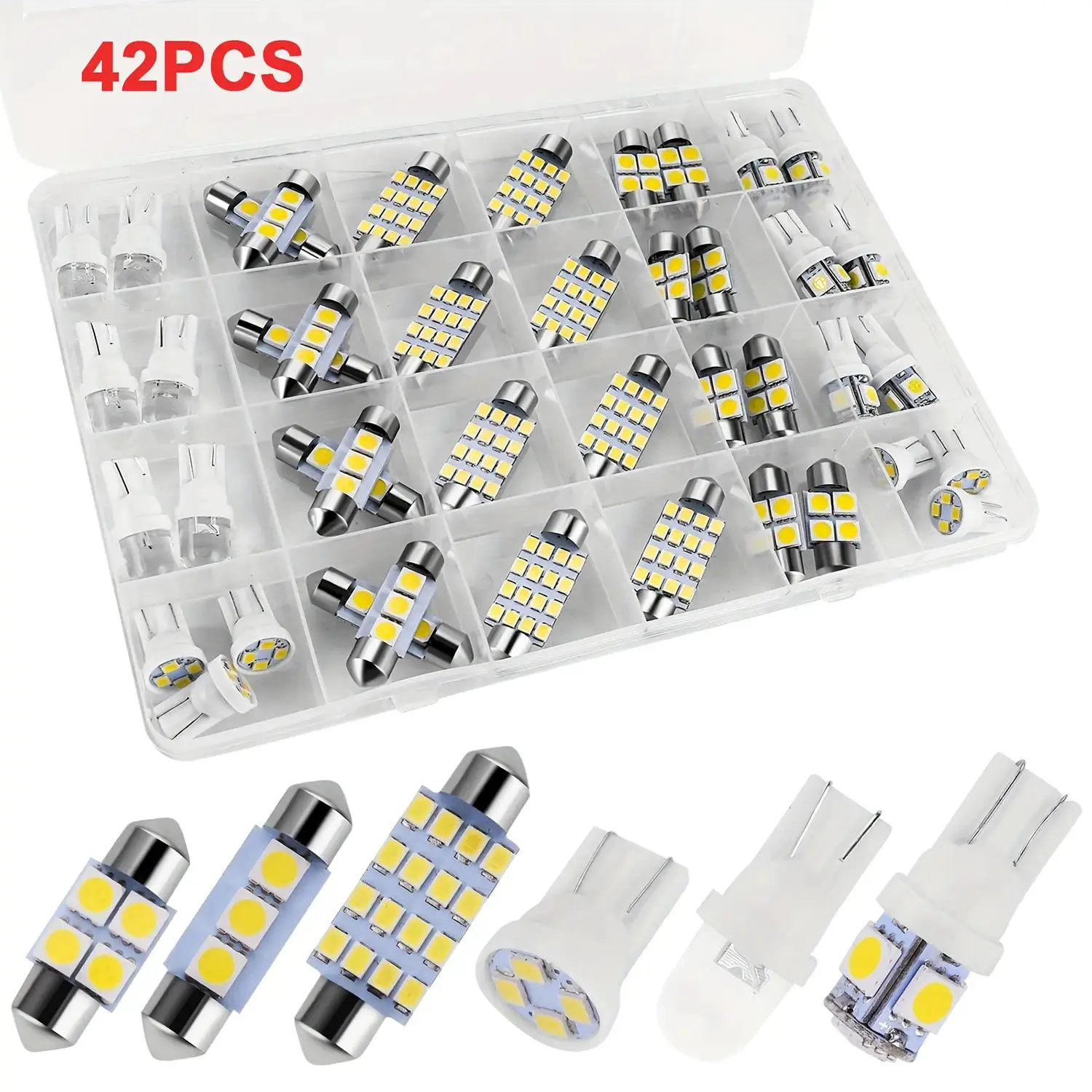 42-Pc DIY DC 12V 3W Durable Plastic Super Bright White LED Light Kit for Cars, DE3175/T10/194/31mm/41mm Bulbs, Truck Interior Dome/Map Lighting Accessories, Trucks, 42‑Pc Diy Set