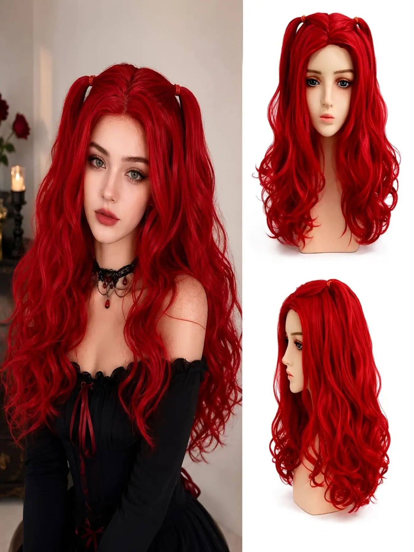 24 inches Red curly wig, made of high-temperature resistant synthetic fibers. Suitable for cosplay and role-playing, for Halloween costume. Synthetic Fiber Wigs