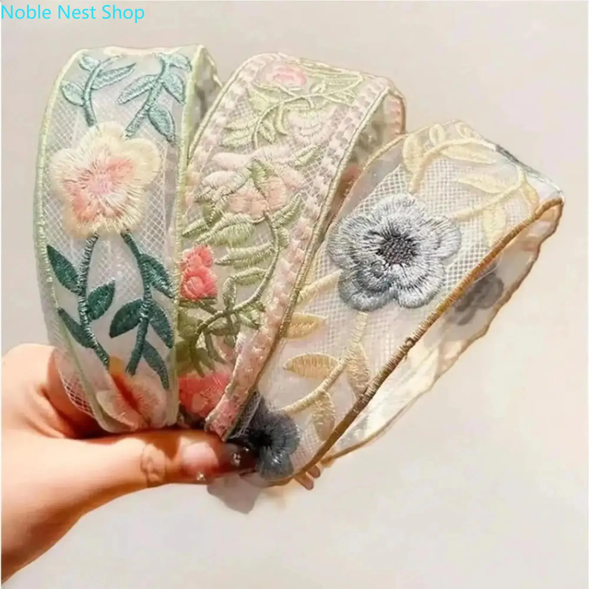 2026 Trend 3 Pack Floral Embroidered Wide Headbands for Girls, Soft Ethnic Kids Hair Bands, Cute Breathable Headwear for School, Birthday Parties & Photo Shoots