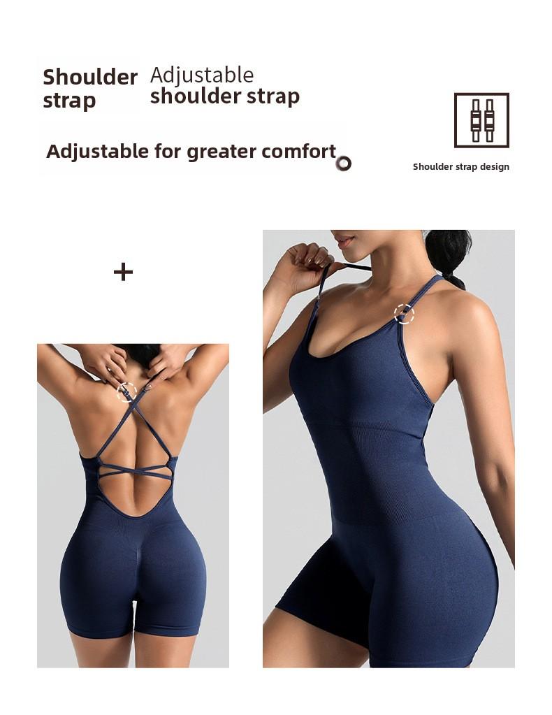 Women's Seamless High Stretch Halter Jumpsuit |   Crisscross Back Tight Fit 3/4 Length Workout Jumpsuit for Yoga Gym Cycling
