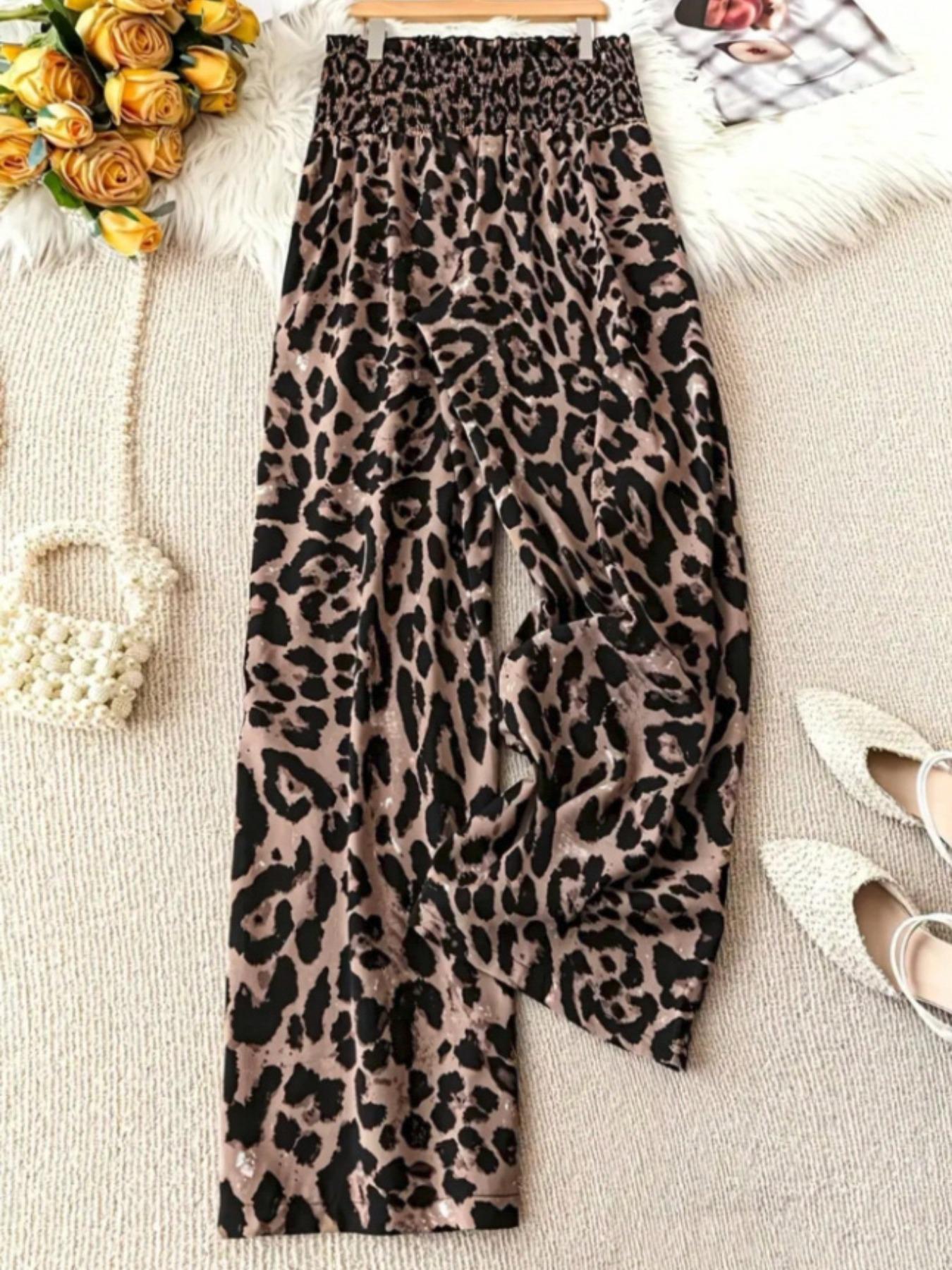 Elegant Summer Leopard Print Pants, High Waist Slim Fit Women's Long Trousers, Casual Fashionable Ladies' Clothing