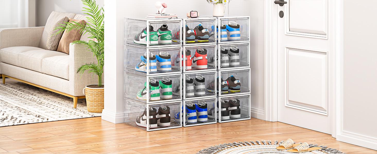cakraie Thicken & Sturdy 8 Pack Thicken Shoe Organizer Stackable,Shoe Containers For Sport Sneaker Display,Upgraded Sturdy Shoe Storage Box,Plastic Shoe Box,White…