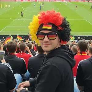 2 Pack Germany National Flag Cheer Costume Accessory Set, Black Red Yellow Fluffy Afro Curly Wig With German Flag Headband & Tricolor Flag Print Lens Sunglasses, Adult Party Kit For Germany Victory Celebration Summer Wins