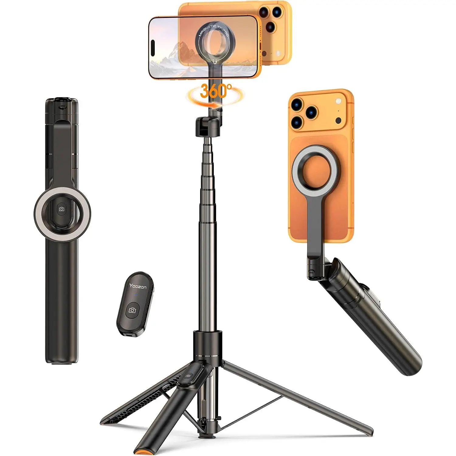 for Mag Safe Tripod for , 360° Angle for Front & Rear , 65” Selfie Stick for  Android with Remote & Metal Ring, Tripod Stand for Video Recording Travel Vlog Live Streaming