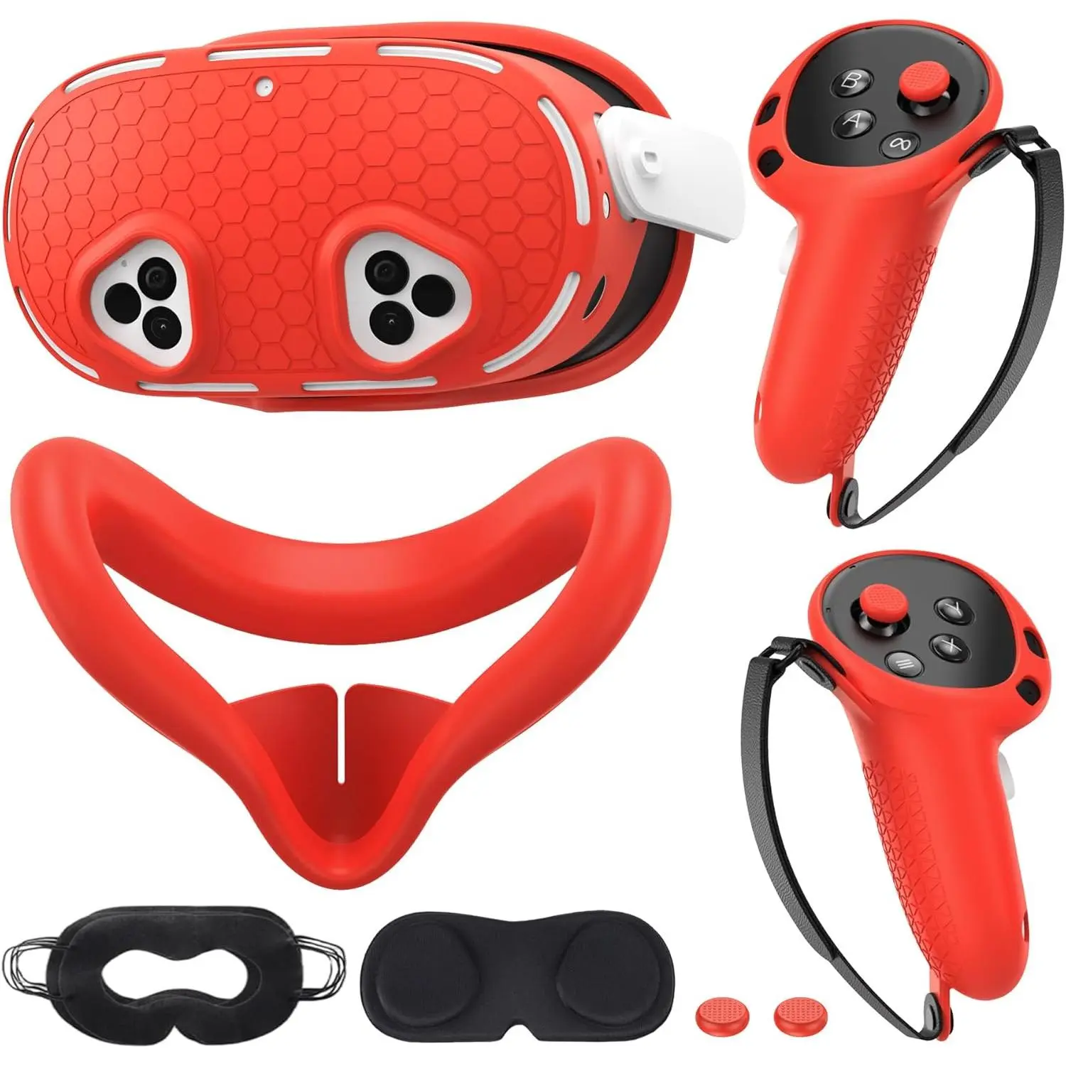 Cover Set Compatible with /Oculus  3s Accessories, VR   Cover, VR Shell Cover, Controller Grip Case,Camera Lens Protector Set (Red)