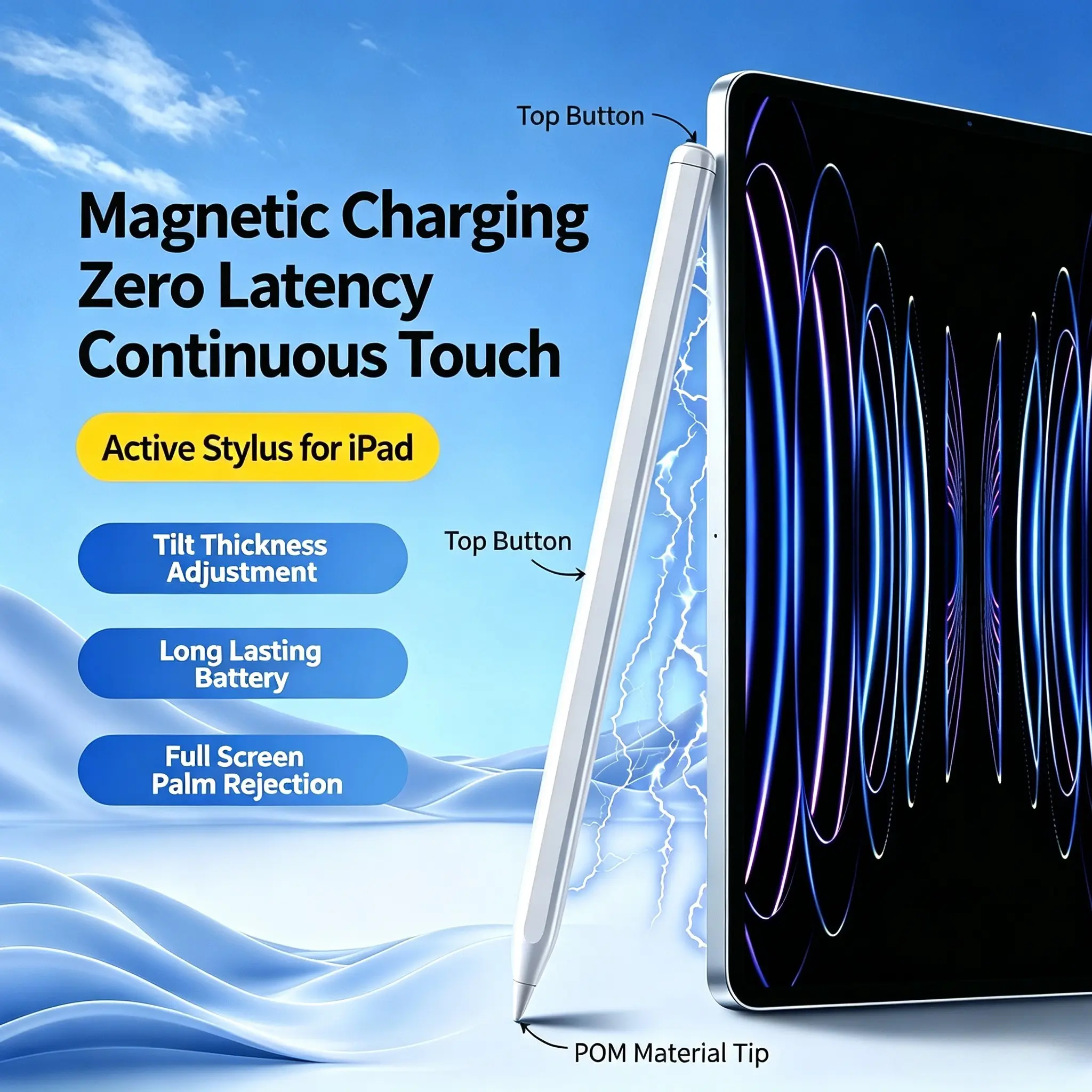 iOS Pencil Second Generation Stylus Pen, Anti-Hand Touch, High Precision Capacitive, Replaceable Tip, Fast Charging, Compatible with iPad