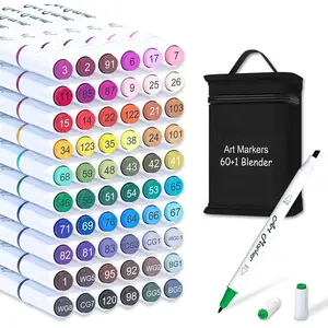61 Colors  Art Markers, 60 Colors Plus 1 Blender  Tip Permanent Marker Pens Highlighters  for  Adults Artist Drawing Sketching Card Making & Coloring Books