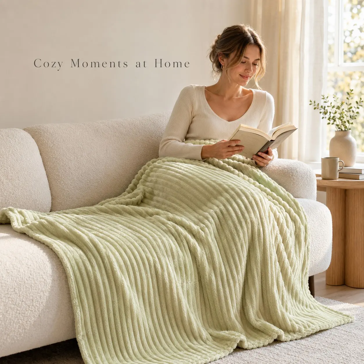 1pc Green Ribbed Throw Blanket 1-Pack – Multi-Use, Large/XL Sizes, Soft Fluffy & Machine Washable, for Bed or Couch, Cozy Fall/Winter Gift