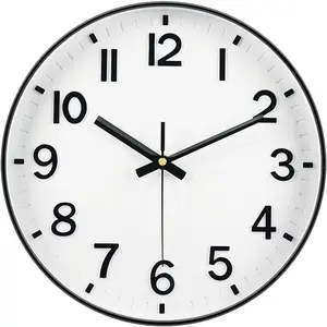 Modern Wall Clock, 10 Inch Digital Wall Clocks  Operated, Round Non Ticking Silent Analog Clock for Bedroom Living Room Kitchen Office Gym Classroom Decor,Black  Clock