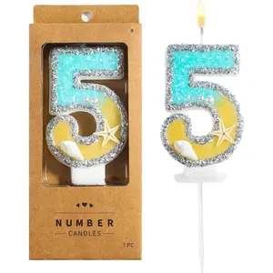 Number 5 Beach Birthday Candles, Beach Themed Number Candles, Party Celebration
