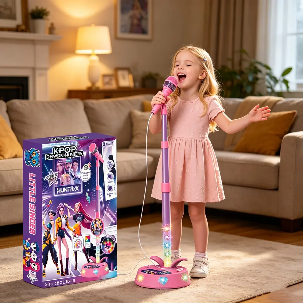 Adjustable stand Kpop karaoke microphone, microphone toy, karaoke machine toy with lights, singing machine toy, music toy, girl's birthday gift Stage Led Portable Child Vibrant, Indoor entertainment singing toys