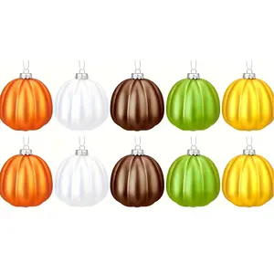 10pcs Multicolor Pumpkin Hanging Ornaments, Reusable Fall & Year-Round Decor, Farmhouse Style Pumpkin Balls for Home, Party, Tree & Tabletop Decor