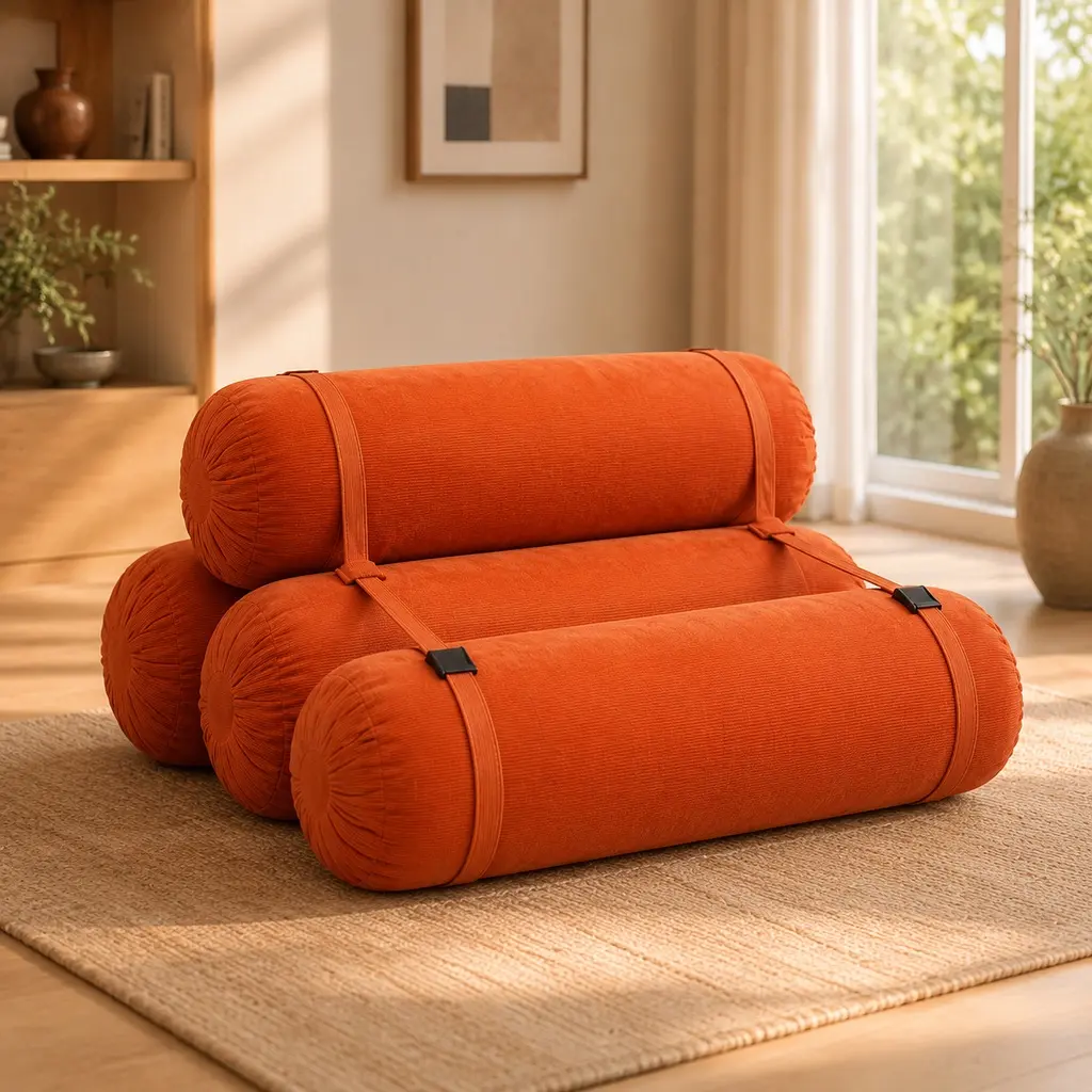 ARCH Adjustable Corduroy Comfy Couch - 50.00w x 75.80d x 13.39h in, 5 Cylindrical Pillows, Soft Cotton Filling, Modular Lazy Vibes Lounger, Cushioned Support Sit-Down Living Room Furniture, Flexible Multi-Configurable Moveable Indoor Roo, Reading, Cushion