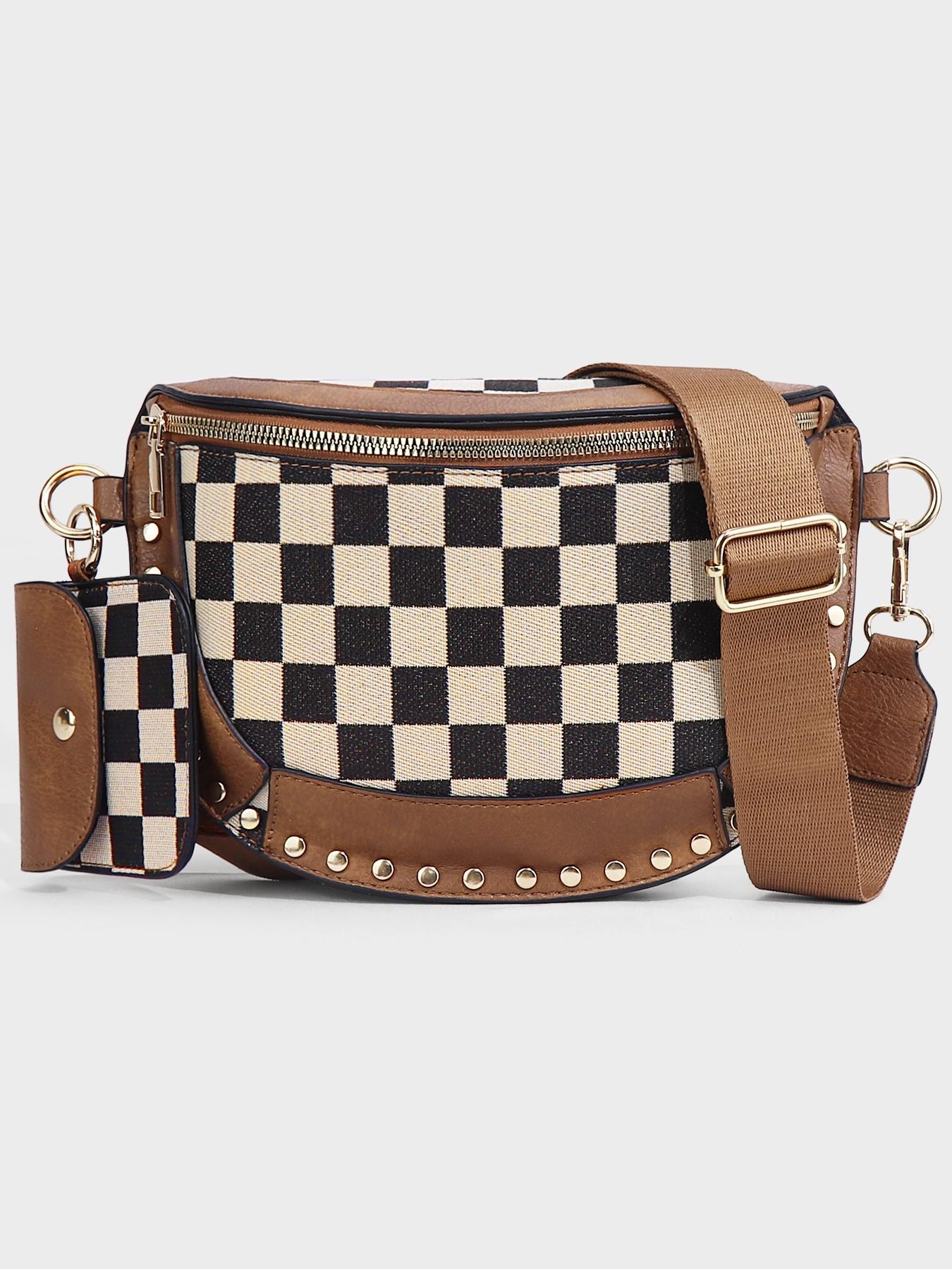 Fashionable Checkerboard Pattern Crossbody Bag with Coin Purse, Adjustable Sling Fashionable Bags, Casual Large Capacity Zipper Fashion Purses for Women, Trendy All-match Commuter Casual Shoulder Bag for Daily Used
