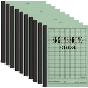 Engineering Notebook 120 Pages Grid Format 8.5" x 11" Paperback Graph Paper Composition Notepads For Engineer Teacher Architect Designer Scientist Green 10 Pcs