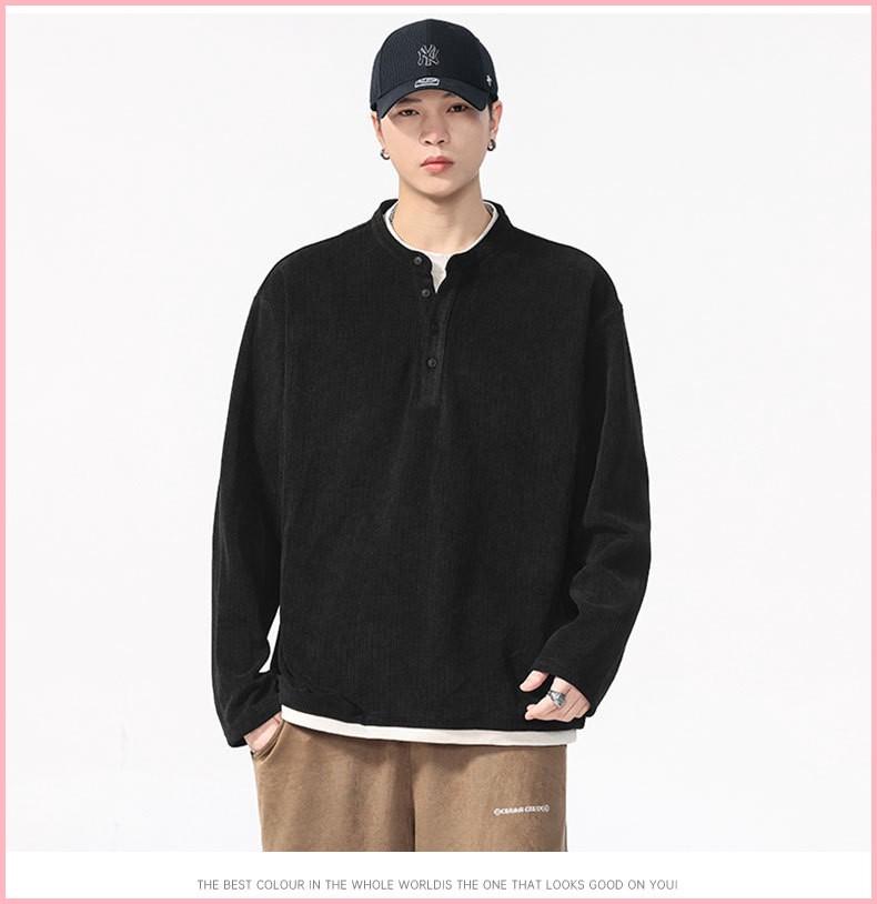 Autumn And Winter New Versatile Casual Fake 2 Pieces Handsome Trendy High Street Henley Collar Long-sleeved T-shirt For Men