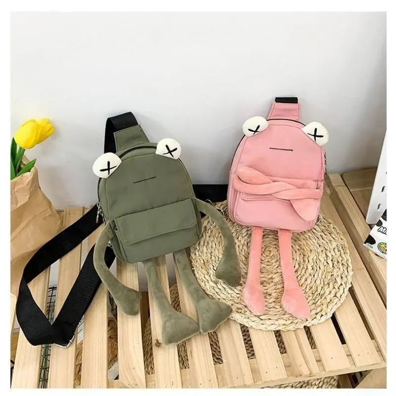 Women's Aesthetic Vintage Plaid Frog Purse - Adjustable Strap Casual Shoulder Sling, Cute 3D Plush Nylon  with Multi-Pockets, PU Leather Zipper Metal Accents, Adjustable Strap Bag, Cartoon Women's  & Shoulder Bags Bat Pattern soft, Cartoon Women's Crossbo