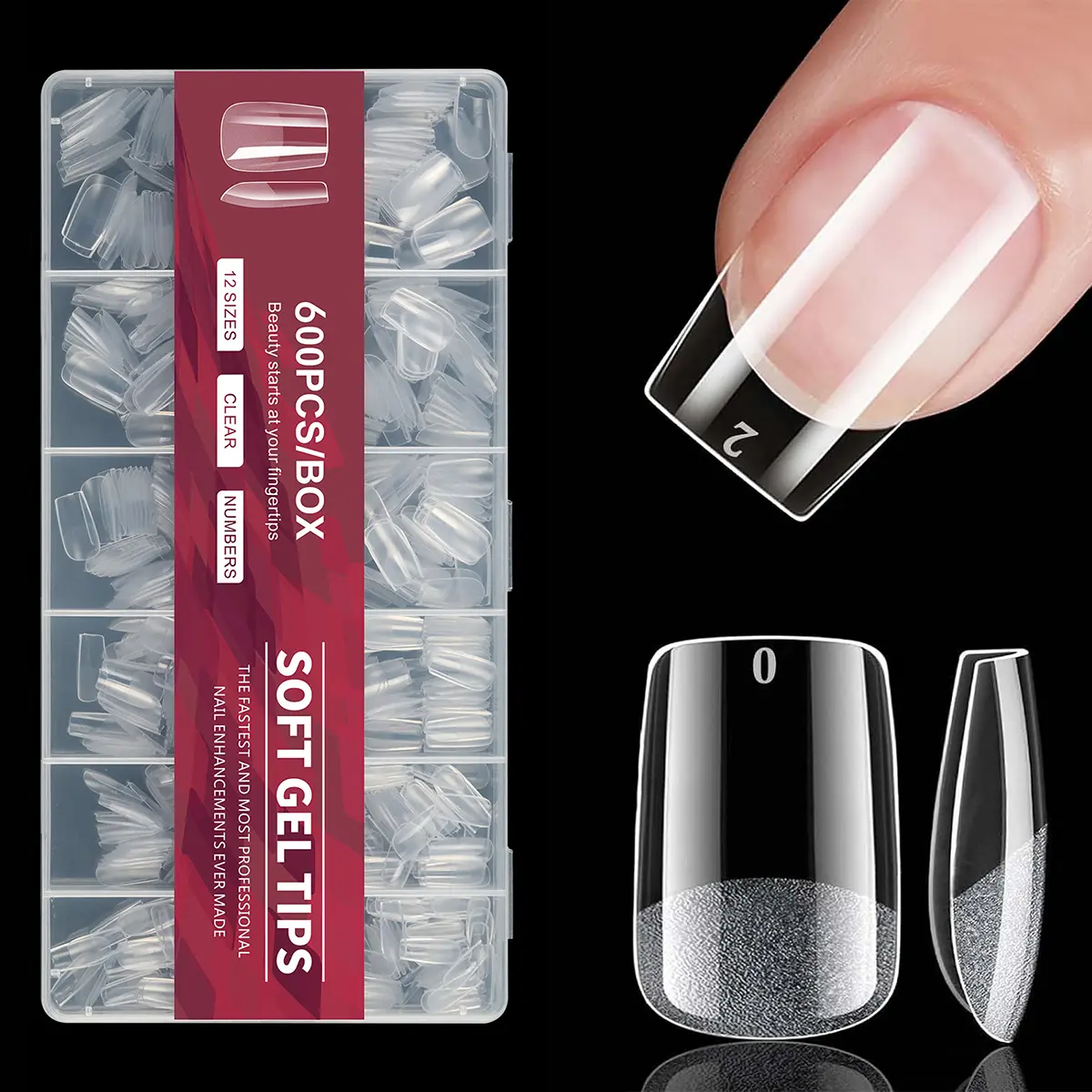 600Pcs No Trace Nail Tips, Clear Full Cover False Nail Tips, Ultra Thin Seamless Fake Nails for DIY Nail Art Salon