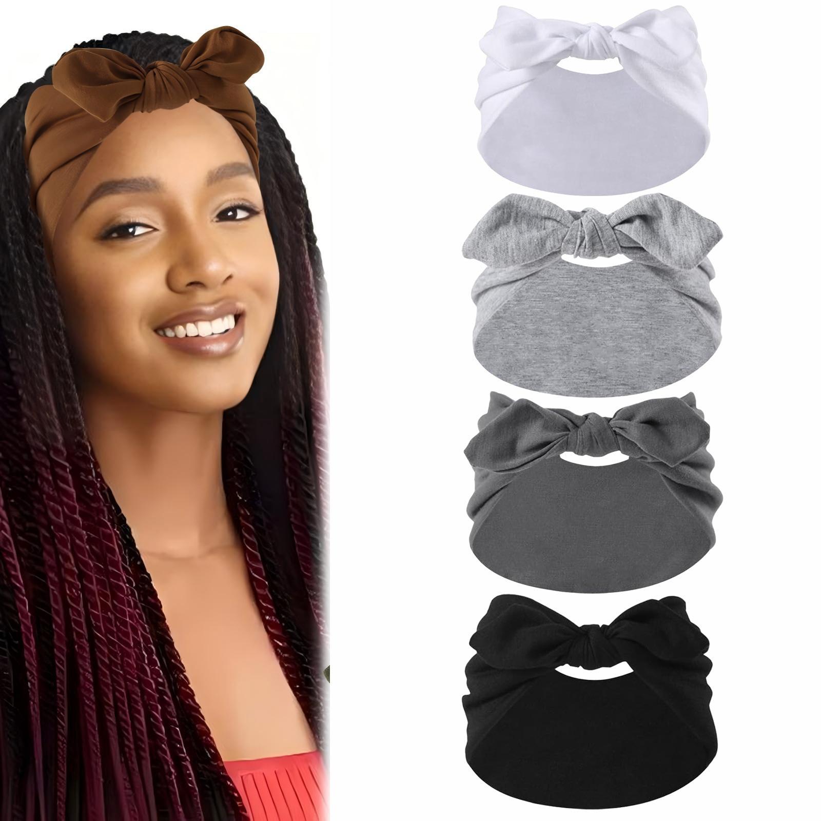 Solid Color Bunny Ear Bow Sports Headband, Elastic Yoga Sweatband, Soft Stretchy Hair Accessory, Available in 4 Pack and 8 Pack