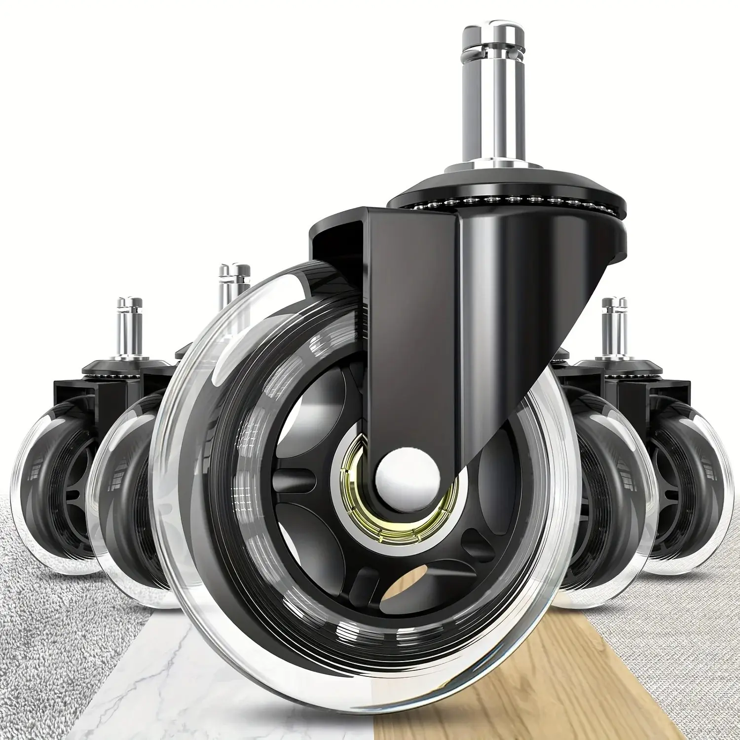 Office Chair Wheels, Set of 5 Caster Wheels Office Accessories, 3 Inch Heavy Duty Casters for Chairs to Replace Office Chair Mats, Smooth & Quiet Universal Fit for Most Chairs, Replacement Rubber Casters
