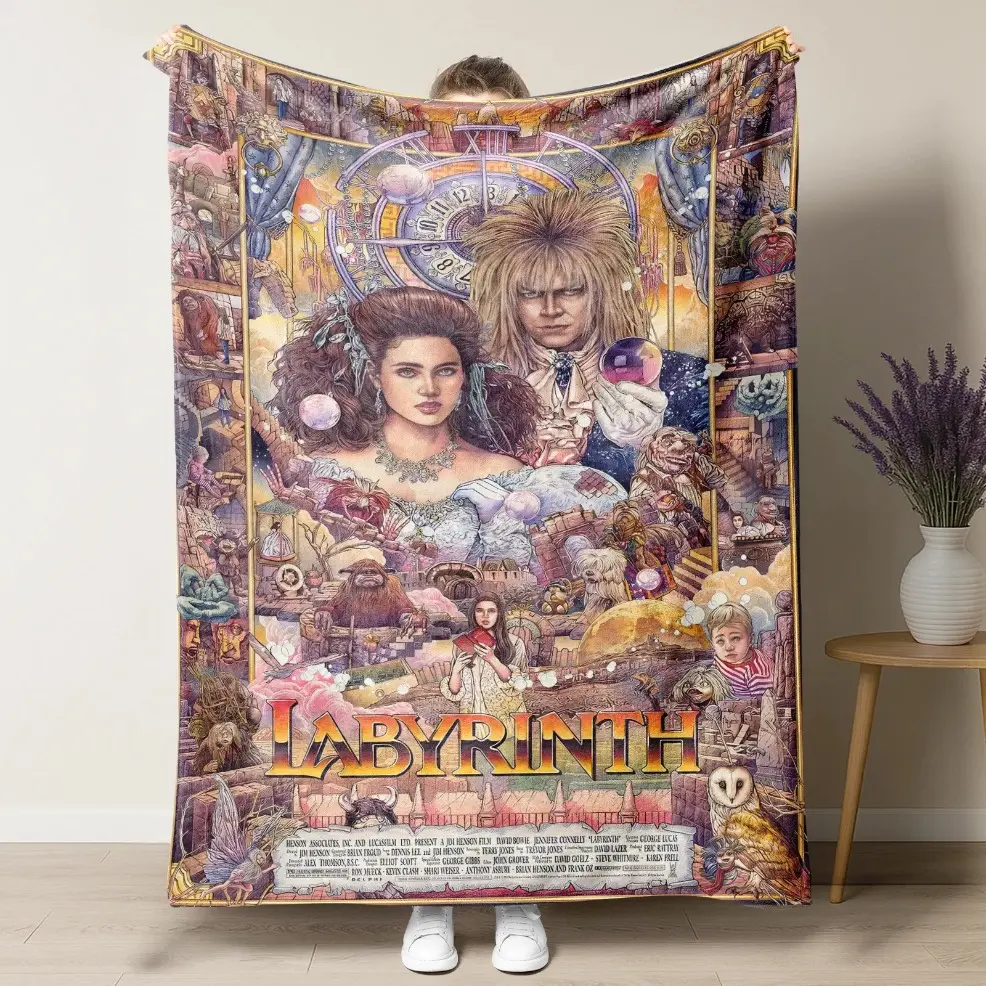 Labyrinth Movie Blanket Flannel Jareth Goblin King Design, Baby blankets and adult blankets, Ultra Soft All Season Throw Gift For Fans, Couch Bed Office Travel Fantasy Decor Cozy Holiday Present birthday gift Comfort Blanket