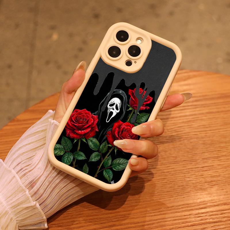 Scream Mask with Red Roses and Dripping Black Background for iPhone17/17PROMAX/17PRO/16/15/14/13/12/GALAXYS21/S22/S23/S24 Celestial Eye Layered Phone Case flexible and durable Cool trend BOBOJT641003