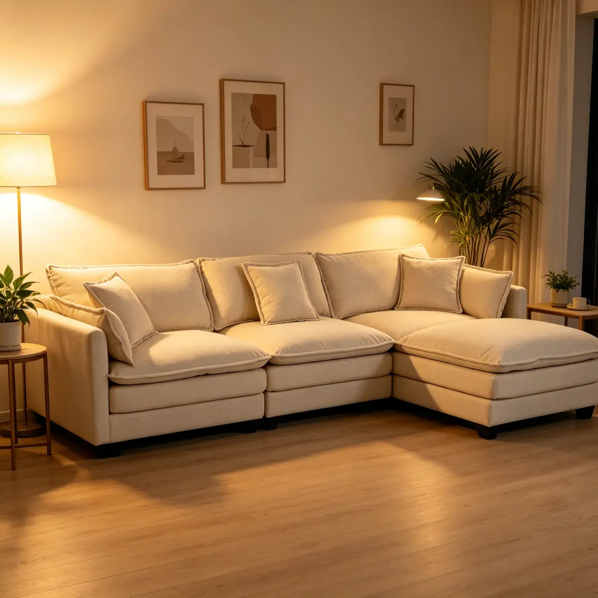 AobtkelModern 3seats with ottoman 113.77"Sectional Sofa with Waist Pillows,3-seat Upholstered Symmetrical Sofa Furniture,Sleeper Sofa Couch with Chaise Lounge for Living Room,Apartment,3 Color
