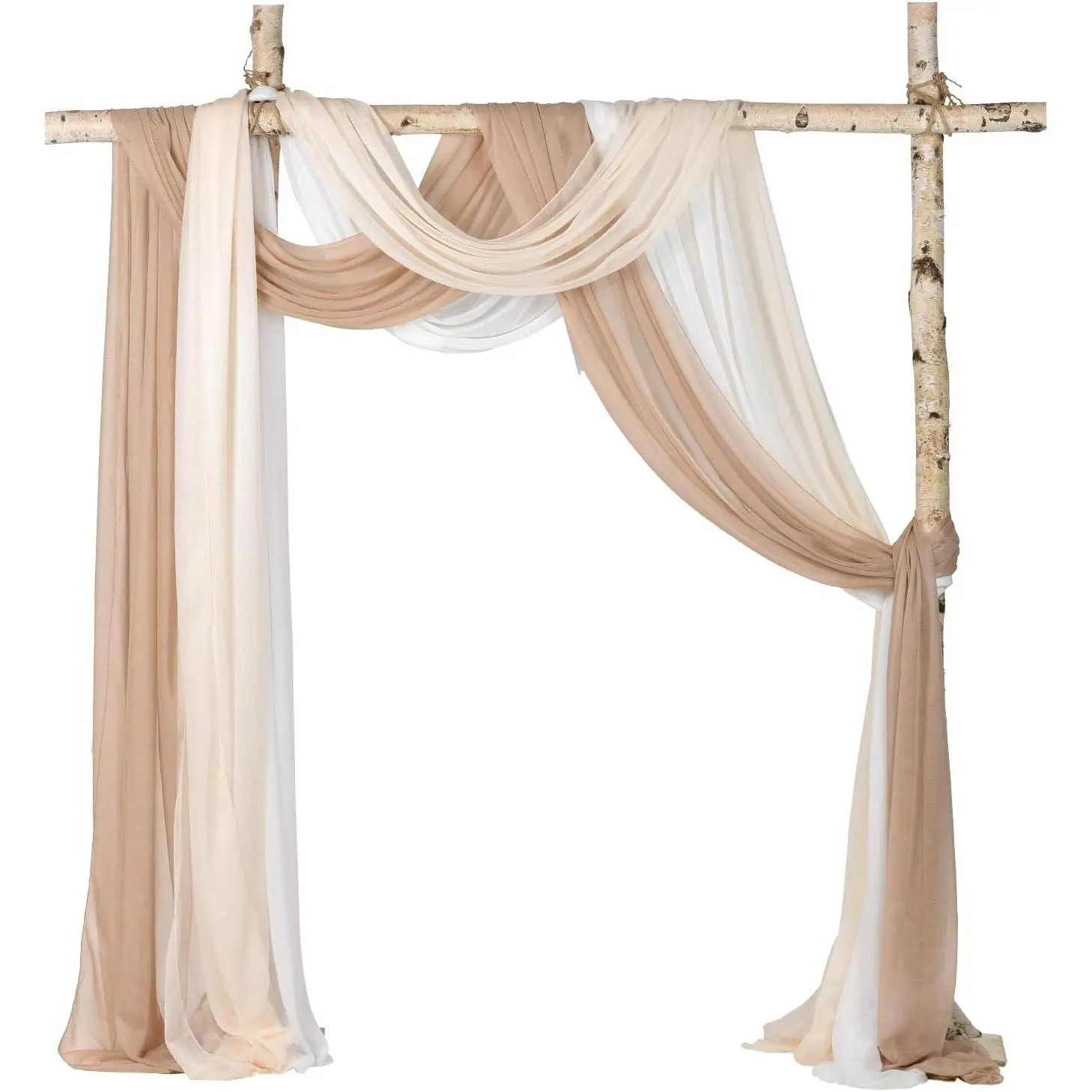 3 Panels Wedding Arch Drapes 30" x 20ft, Chiffon Draping Fabric for Ceremony Arch & Arbor, Sheer Curtains for Reception Party Decor (Elegant Neutral)
