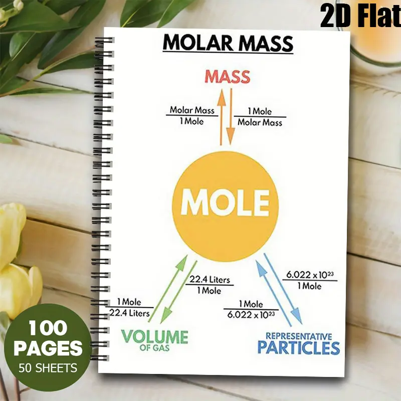 1 Pack Molar Mass Chemistry Spiral Notebook, 5.7x8.26 Inch, High-Quality Lined Pages, Durable Coil Binding, Science Class Notes, Student Study Journal, Chemistry Lab Workbook, Back to School Supplies, Christmas Gift for Science Lovers [2D] Flat