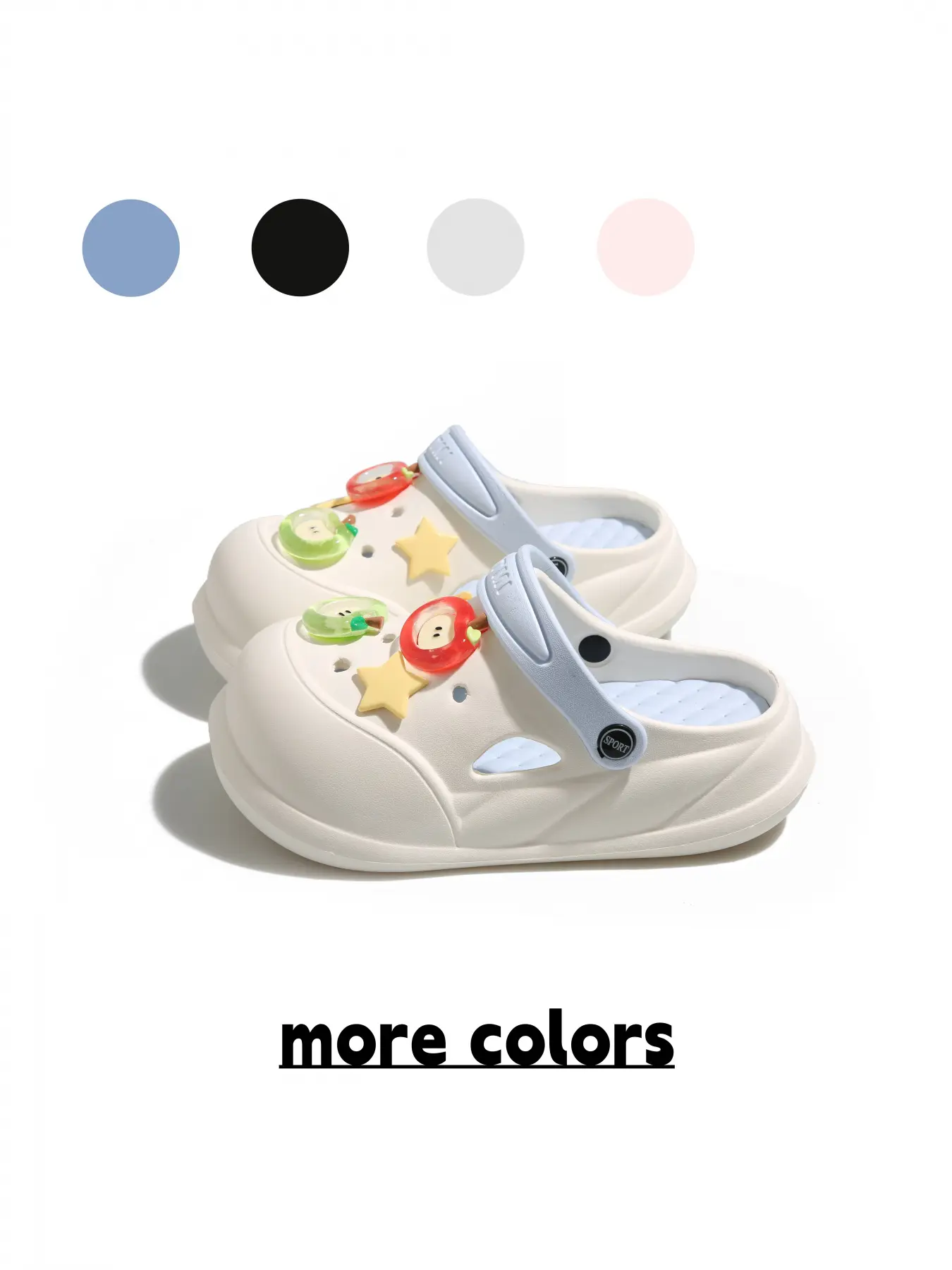 Black Chunky Dual-wear Clogs, Hollow Breathable Sandals with Apple & Star Decor for Home & Outdoor Footwear