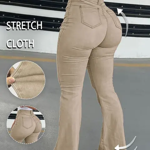 Gilipur Y2K Style Women's High Waist Flare Jeans, Casual Button Pocket Design, Kardashian Fashion, All-Season Daily Wear